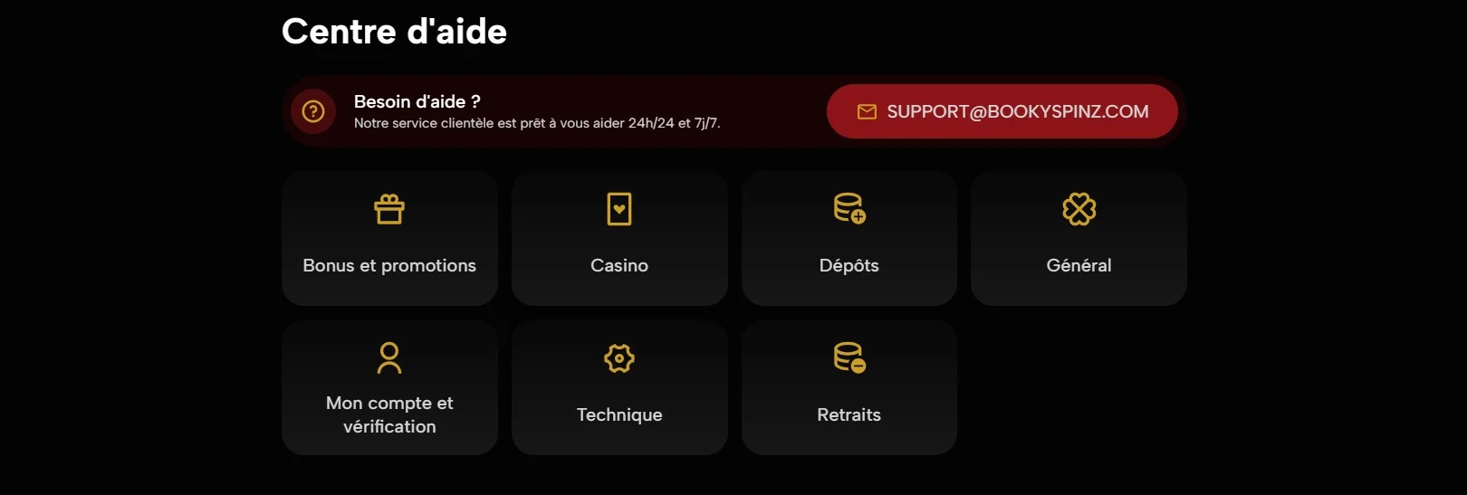 Bookyspinz Casino support